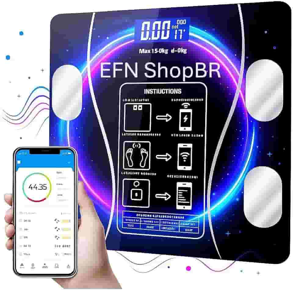 Top 1 Balança Digital de Bioimpedância até 180kg - Sistema de Análise Corporal Avançada e Medição de Gordura via Bluetooth Compatível com App Android e IOS