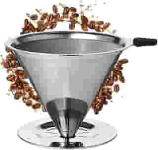 Coador Filtro de Café Premium Reutilizável Inox 304 Tamanho 101 Pour Over Malha Dupla Sustentável Sem Papel Fácil de Usar e Limpar Para 1 a 2 Xícaras Base Estável Durável e Econômico