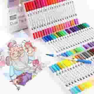Kit 24/36/48/60/80/100/120 Cores Brush Pen 2 em 1 – Canetas de Dupla Ponta (Pincel e Fina) para Lettering, Desenho, Pintura e Artesanato (120 cores)