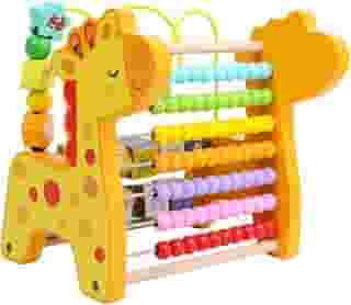 Ábaco de Madeira Infantil 7 Linhas com Contas Coloridas Brinquedo Educativo de Matemática (Girafinha Amarela)