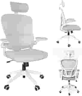 Cadeira de Escritório Ergonômica Branca Giratória, Malha Respirável, Suporte Lombar Regulavél, Estofado Mesh, Mecanismo de Elevação a Gás. Inclinação. Rodinhas silenciosas. | HYATTO OFFICE |