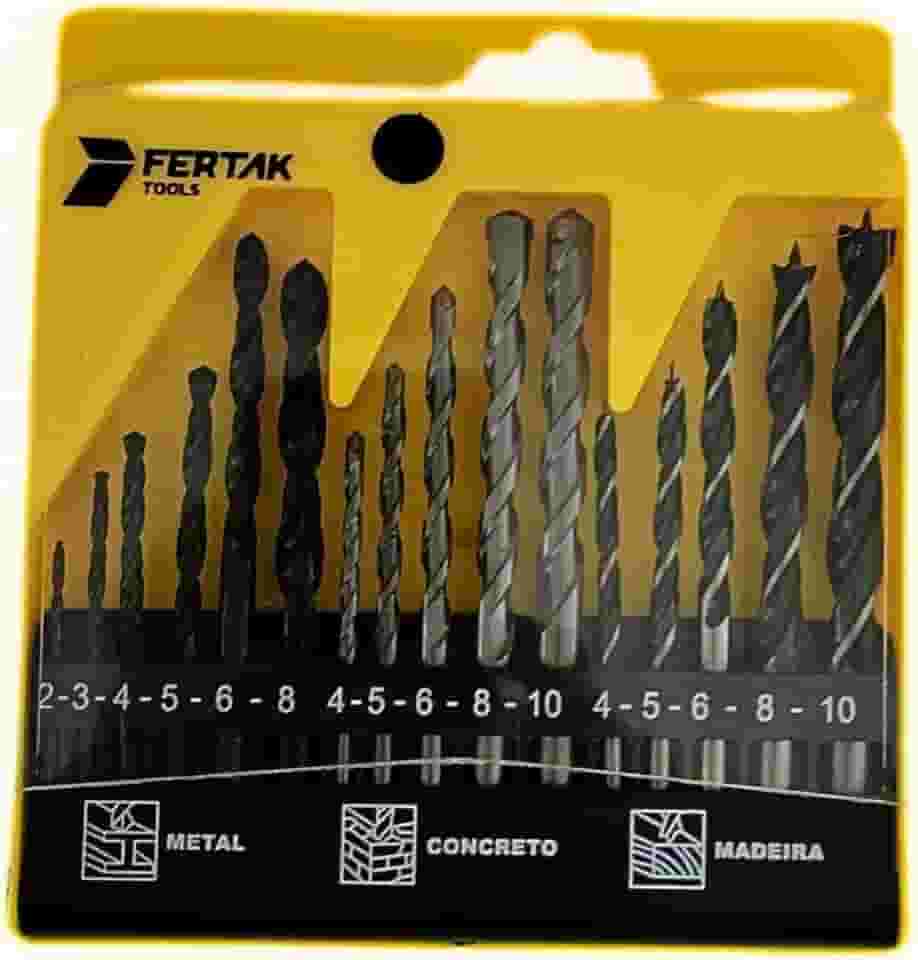 Kit Jogo Estojo com Brocas para Metal Concreto Madeira com 16 Peças Profissional Fertak
