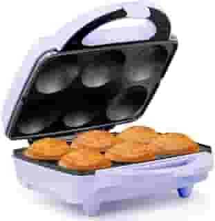 Holstein Housewares Máquina de cupcake antiaderente, lavanda/aço inoxidável - Faz 6 cupcakes, muffins, pães de canela e mais para aniversários, feriados, vendas de assados ou ocasiões especiais