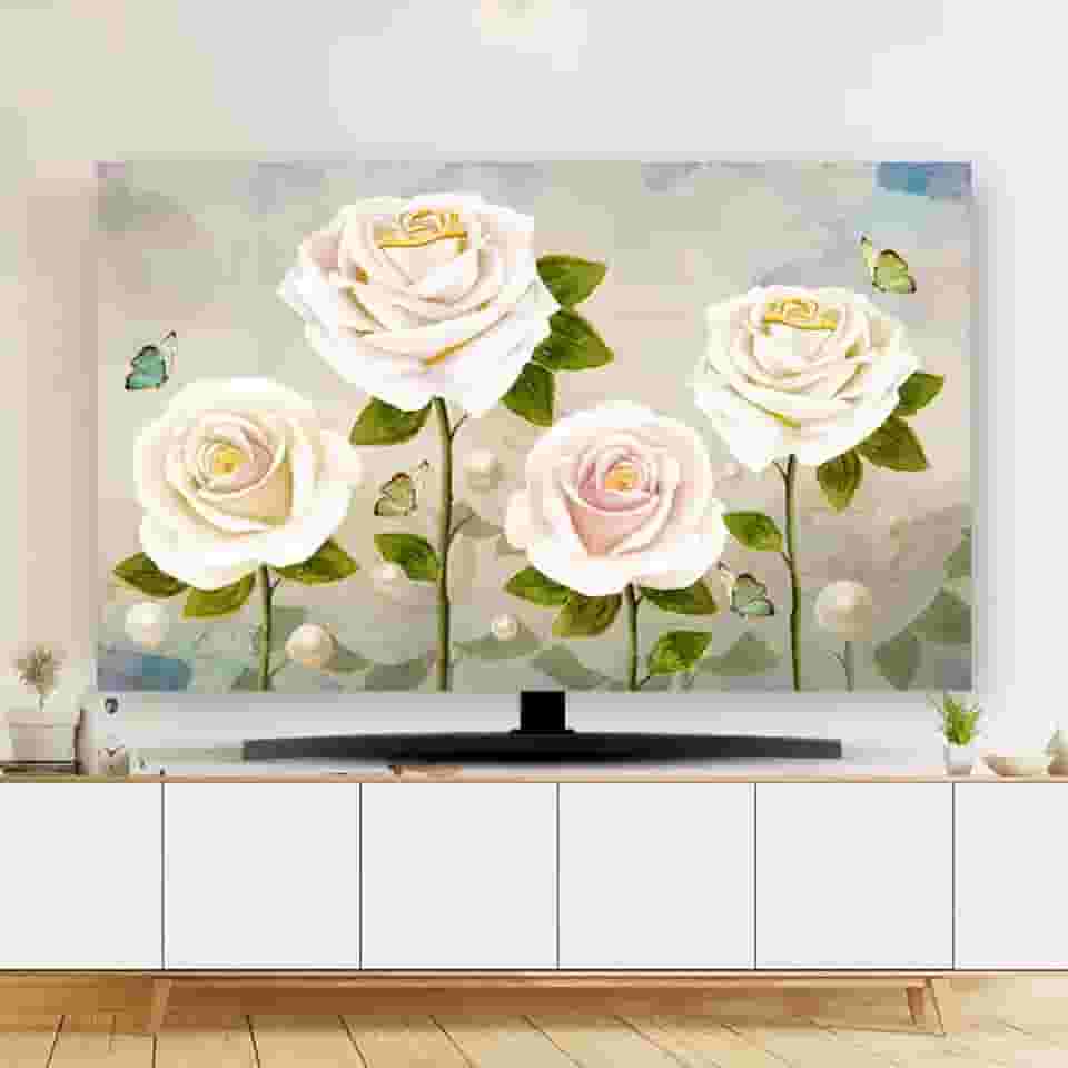 Capa de TV para ambientes internos 32-80 polegadas capa protetora contra poeira TV tela de computador pintura estilo moderno protetor de tela de TV para LCD LED quarto sala de estar decoração - rosa |