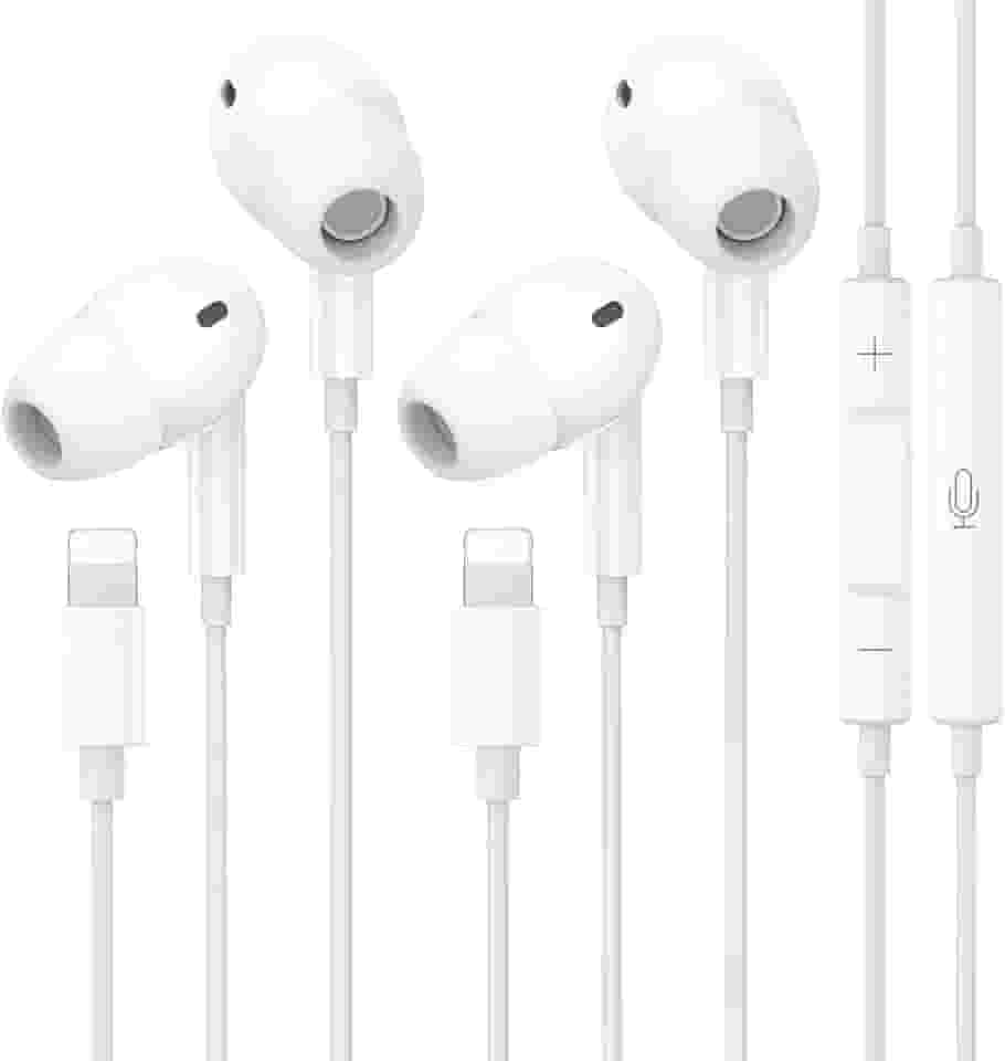 Pacote com 2 fones de ouvido com fio para iPhone [certificado MFi] (microfone integrado e controle de volume), fones de ouvido com fio com conector Lightning compatíveis com iPhone 14/13/12/11/XR/XS/X