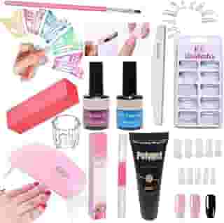 Kit Profissional para Unhas em Polygel, com Primer, Top Coat, Moldes F1, 100 Unidades, Pincel e Acessórios
