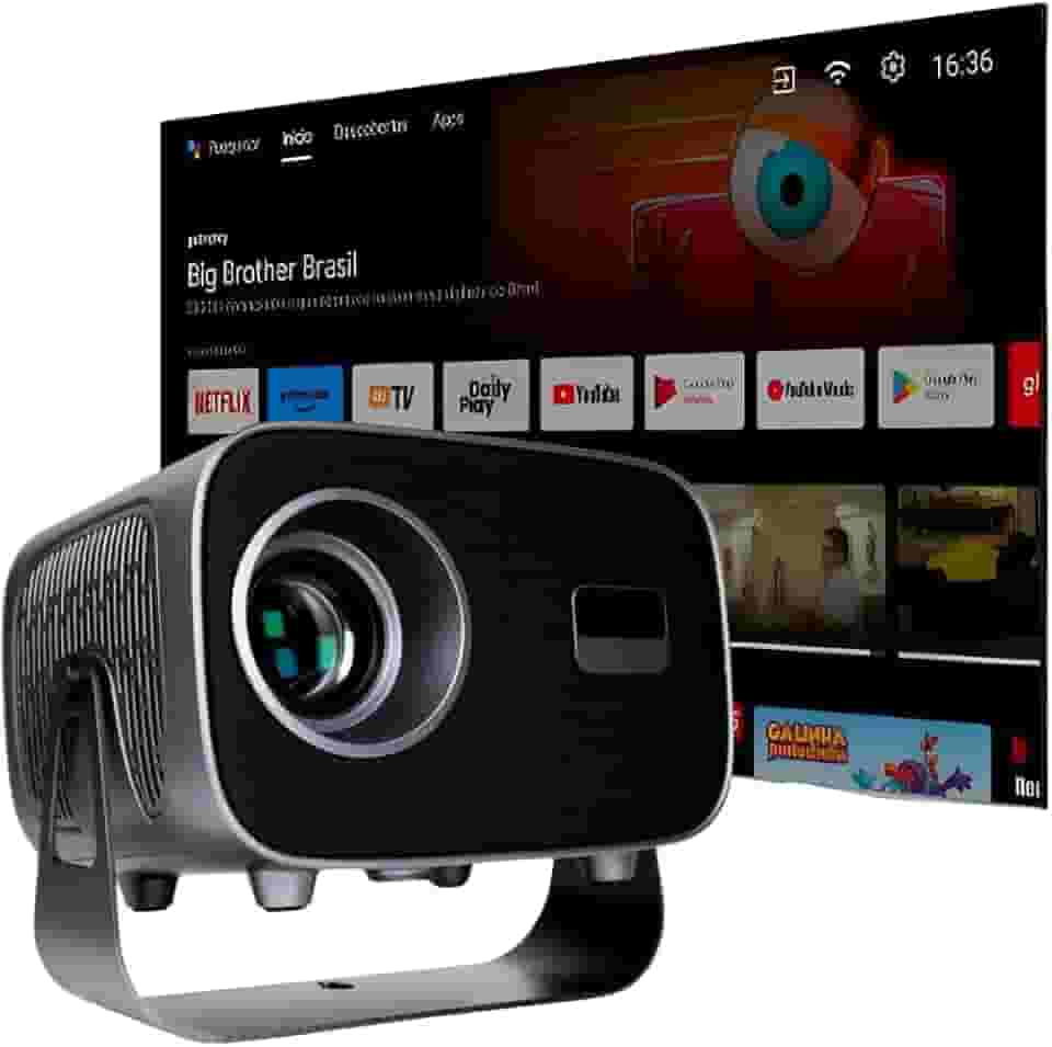 Mini Projetor Portatil Hdmi 5G Android 11 12000 Lumens 4K 180° Correçao Automatica Cinema Portatil | Casa Escola e Uso Externo