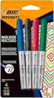 Pincel Marcador Permanente BIC Marking, Ponta Média de 1.1mm, 4 Cores Clássicas, c/ Grip Emborrachado, 903886