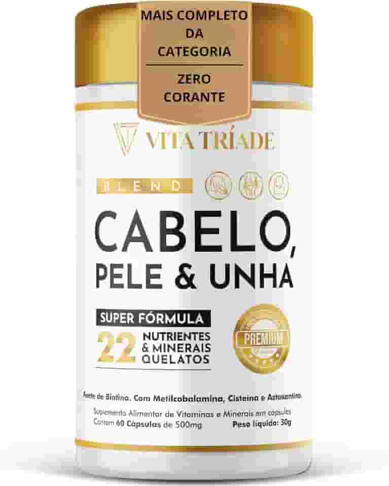 Biotina Vitamina Cabelo e Unha | Fórmula Avançada com 22 Nutrientes, Cisteína, Astaxantina, Vitamina B12 – 60 Cápsulas Vita Tríade