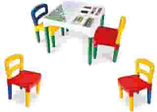 Mesinha Infantil Didática com 4 Cadeiras, Mini Mesa Desmontável Para Crianças, Com Compartimento para Material Escolar, Uso em Refeição, Atividade e Aprendizado, Colorida