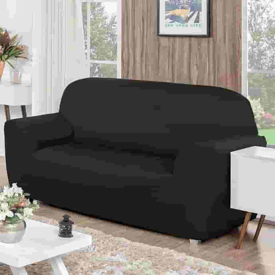 Capa Protetor De Sofá 3 Lugares Lisa Malha Gel Coladinha (Preto)
