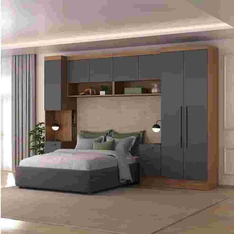 Guardo Roupa Modulado 7 Portas 6 Gavetas 5 Peças Hecol Móveis Nogal/grafite