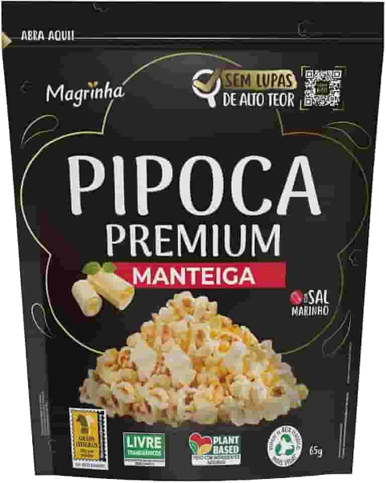 Pipoca Pronta Da Magrinha 65g – Sabor Manteiga, Integral com 65% Menos Gorduras Totais, Sal Marinho, Whole Grain Certificado, Sem Transgênicos, Sem Lupas de Alto Teor