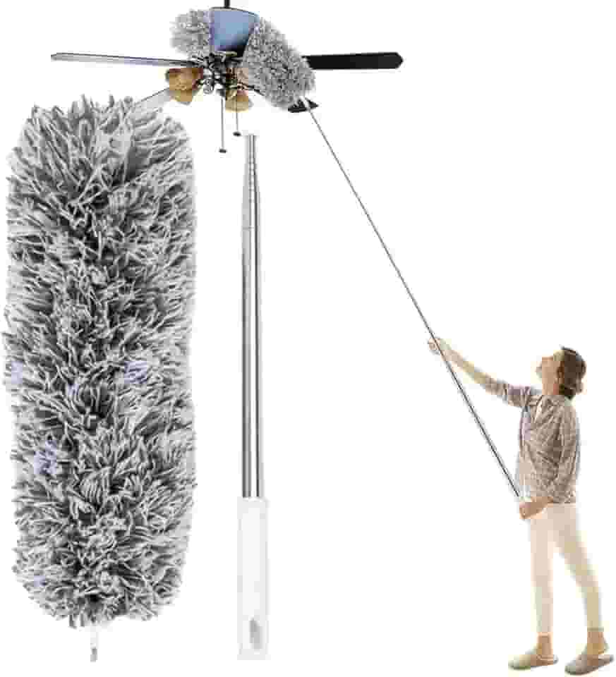 Espanador Telescópico Extensível Até 2.80 Metros Microfibra Haste de Inox | Limpa Teto Persianas Casa Escritório Guarda Roupa