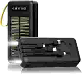 Power Bank 20000mAh Portatil com 4 Cabos Integrados e 5 Saídas para Carregamento de Todos os Dispositivos Móveis, 2 Entradas, Carregador Portatil Solar com Lanternas Duplas para Camping