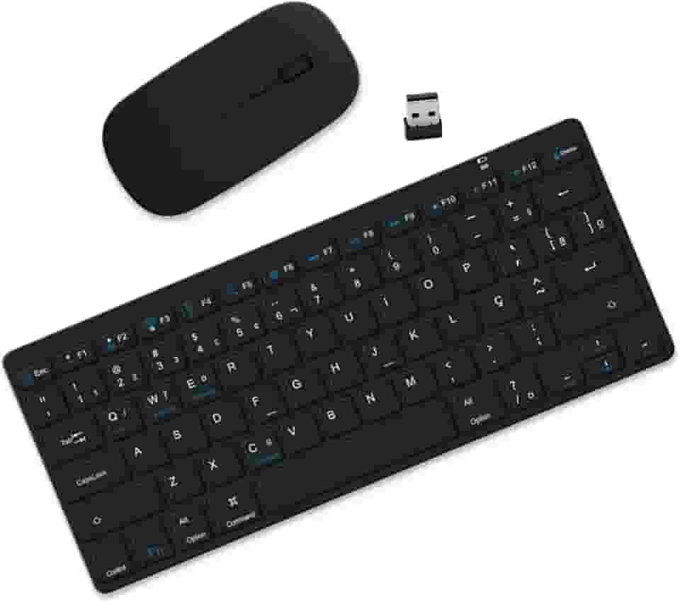 KIT Teclado e Mouse Sem Fio Bluetooth para Tablet Macbook iPad iMac Notebook PC, Premium Silencioso Minimalista Portátil ABNT2 (Preto)