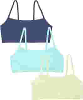 Sutiã esportivo feminino com alças finas de algodão, pacote com 3, Lentilha/azul aruba/azul holandês, 42