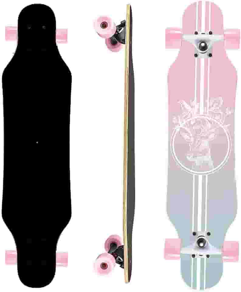 Mini Cruiser Longboard, skate de roda larga de 78 cm, skate estável para iniciantes e fácil de controlar, adequado para passeios em parques e ruas, padrão de chama exclusivo