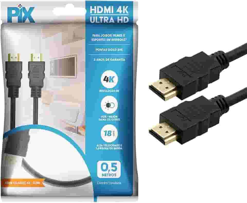 PIX Cabo Hdmi 2.0 4K Hdr 19P 0.5M Pix Gold, Preto