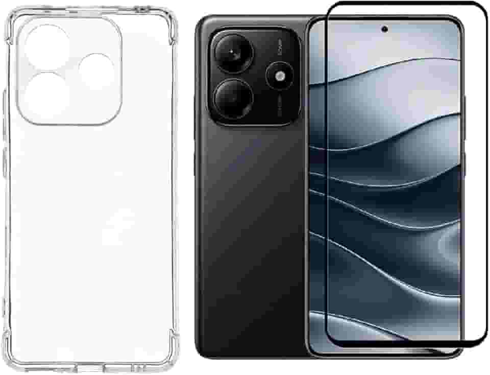 Capa Capinha Anti Impacto Choque + Película de Vidro 3d, silicone transparente clear com bordas reforçadas e flexível com efeito cristal Compátivel com Xiaomi Redmi Note 14