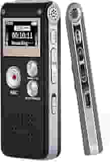 Gravador de Voz Digital 16GB com Redução de Ruído e Ativação por Voz - Dictafone Recarregável via USB para Palestras, MP3 Player, 30h Gravação, Proteção por Senha