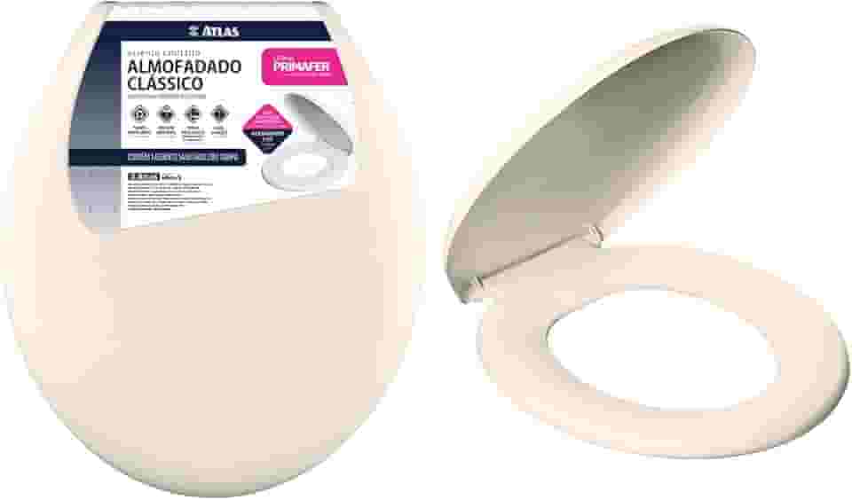 Atlas - Assento Sanitário Plástico Almofadado Clássico com Kit de Fixação, Cor Bege