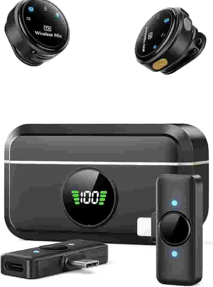 Microfone Móvel Wireless Lapela Plug Play USB C Compatível Lightning para iPhone Android Condensador Omnidirecional Alcance 4.5m Gravação de Vídeo Podcast Vlog Qualidade 48kHz Noise Cancellation