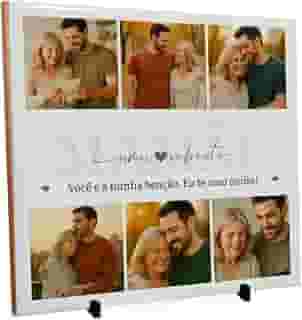 Quadro Personalizado com 6 Fotos Tema Mãe Amor Infinito Presente para Dia das Mães com Mensagem Personalizada