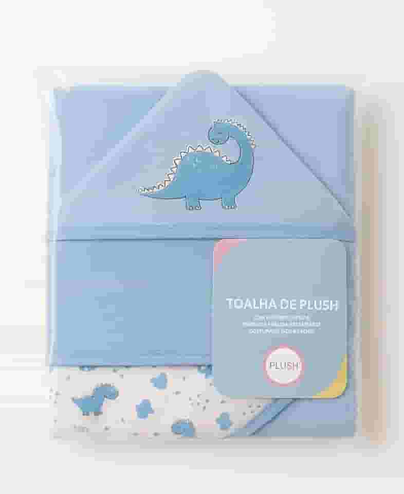 Toalha de banho bebe plush felpuda macia marca Bublim com forro de fralda e capuz enxoval de bebê infantil menino menina 68 x 68 cm (Azul - Dinossauro)