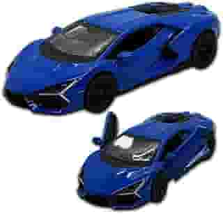 Carrinho De Ferro Miniatura Lamborghini Revuelto 12 Cm, 1/38, em metal, Miniatura de carro colecionável, abertura de portas laterais, rodinhas em borracha com fricção, resistente a quedas (Azul)