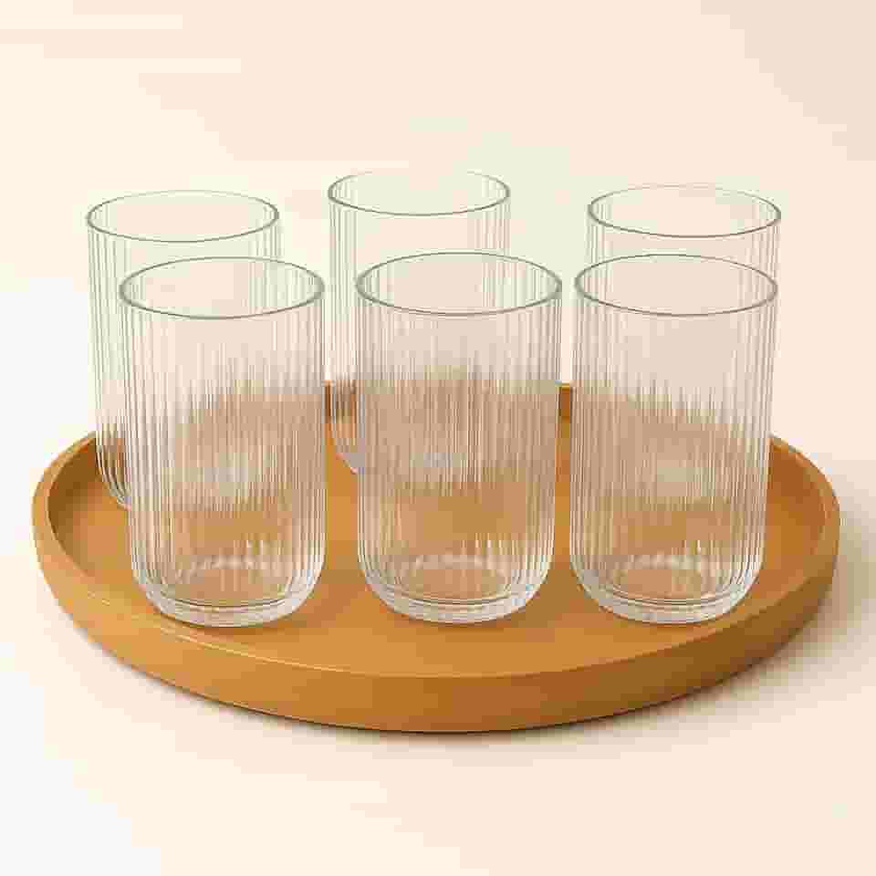 Jogo 6 Copos De Vidro Canelado Cameratta Agua Suco Drink 420ml Transparente