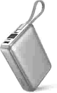 Basike Power Bank, Carregador Portátil 20000mAh 45W, 3-Saídas com Cabo USB-C Integrado, Bateria Externa de Carregamento Rápido PPS/PD/QC para iPhone Séries 16/15/14/13, Samsung S25/24/23/22/21 (Prata)