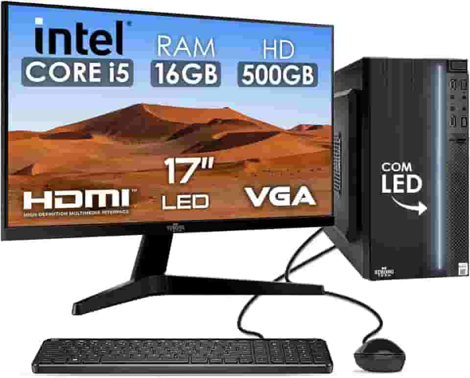 Computador Completo Intel Core i5 16GB HD 500GB Monitor 17" 4 Núcleos Super Turbo Pc Hdmi Teclado e Mouse Strong Tech