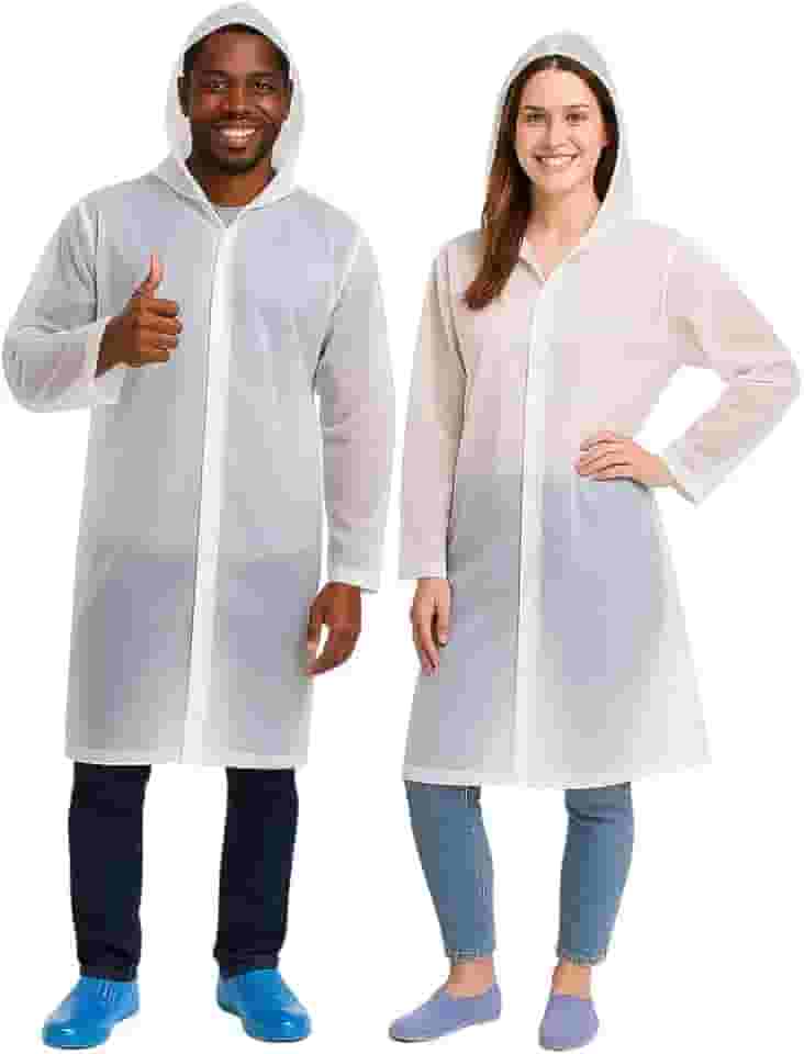 Capa de Chuva EVA Adulto Unisex c/Capuz Impermeável Resistente Feminina Masculina Poncho branco transparente reutilizável para viagem acampamento homens e mulheres forro com botão passeio festas shows
