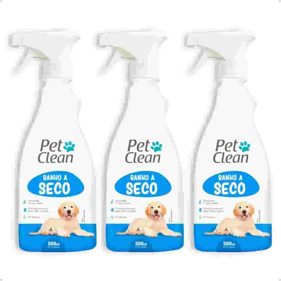Kit 3 Banho a Seco Spray Sem Enxágue Pet Shop Banho e Tosa Cachorro e Gato Pet Clean 500 ml