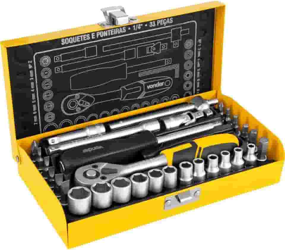 Vonder, Jogo De Soquetes E Ponteiras Com Encaixe De 1/4", 4,0 Mm A 13,0 Mm, Com 33 Peças.