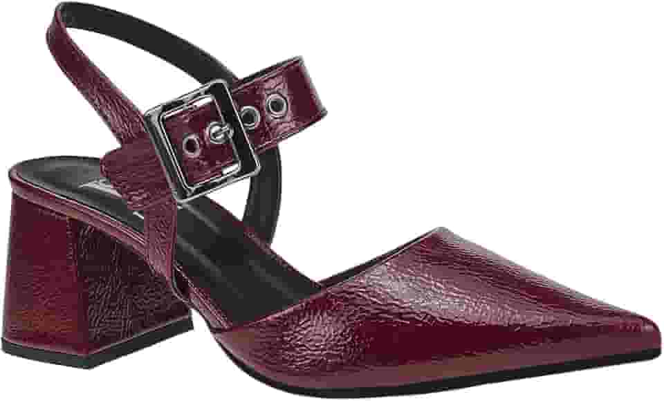 Scarpin Feminino Bico Fino Salto Bloco Confortável com Fivela Sapato Social 18400