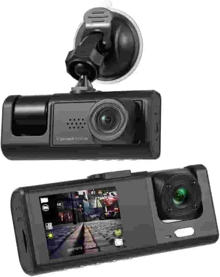 Câmera Veicular 3 Lentes Full HD 1080p com Visão Noturna – Dashcam Frontal, Interna e Traseira, Tela LCD 4” e Detecção de Movimento