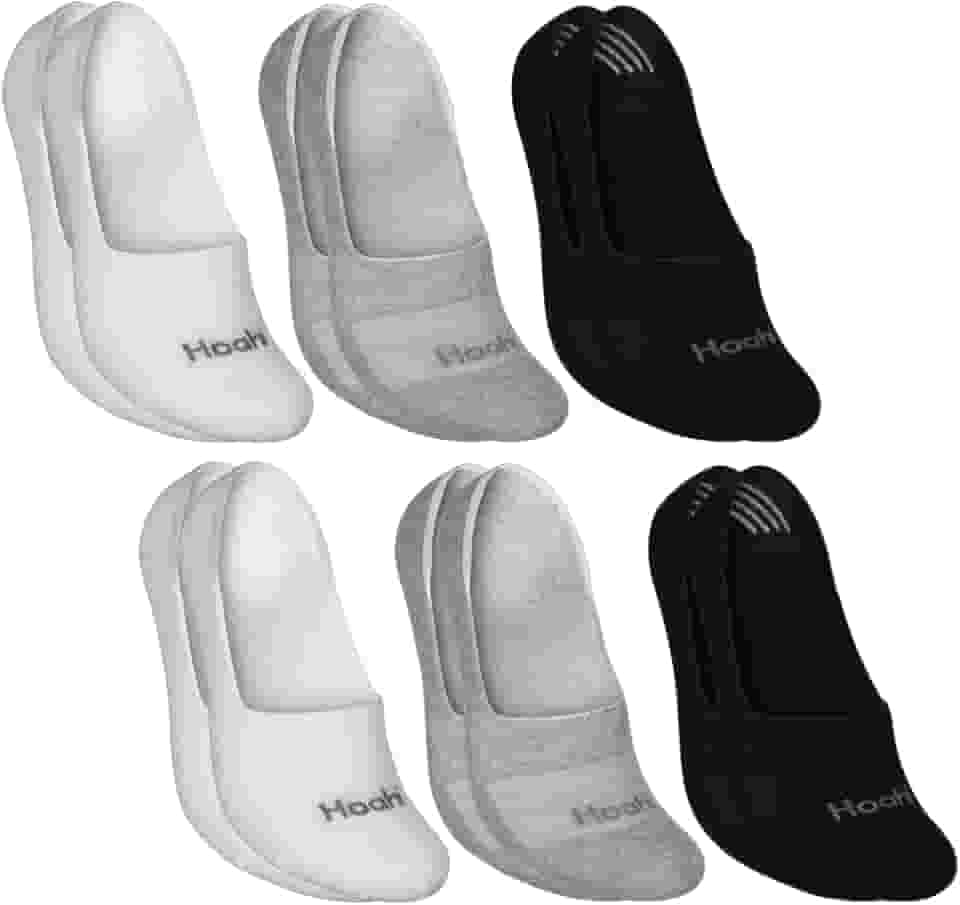 Meias Sapatilhas Invisíveis, Kit com 6 Pares, Algodão Penteado, com Silicone no Calcanhar, Tamanhos 33-38 e 39-43