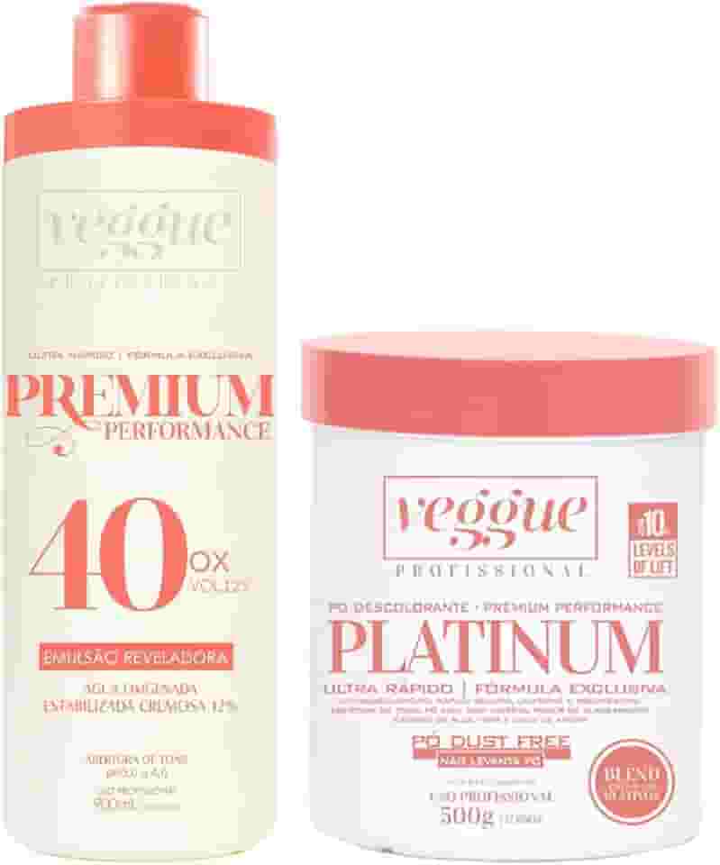 Kit Água Oxigenada 12% 40 Volumes 900ml e Pó Descolorante Platinum Ultra Rápido Veggue Profissional 500g