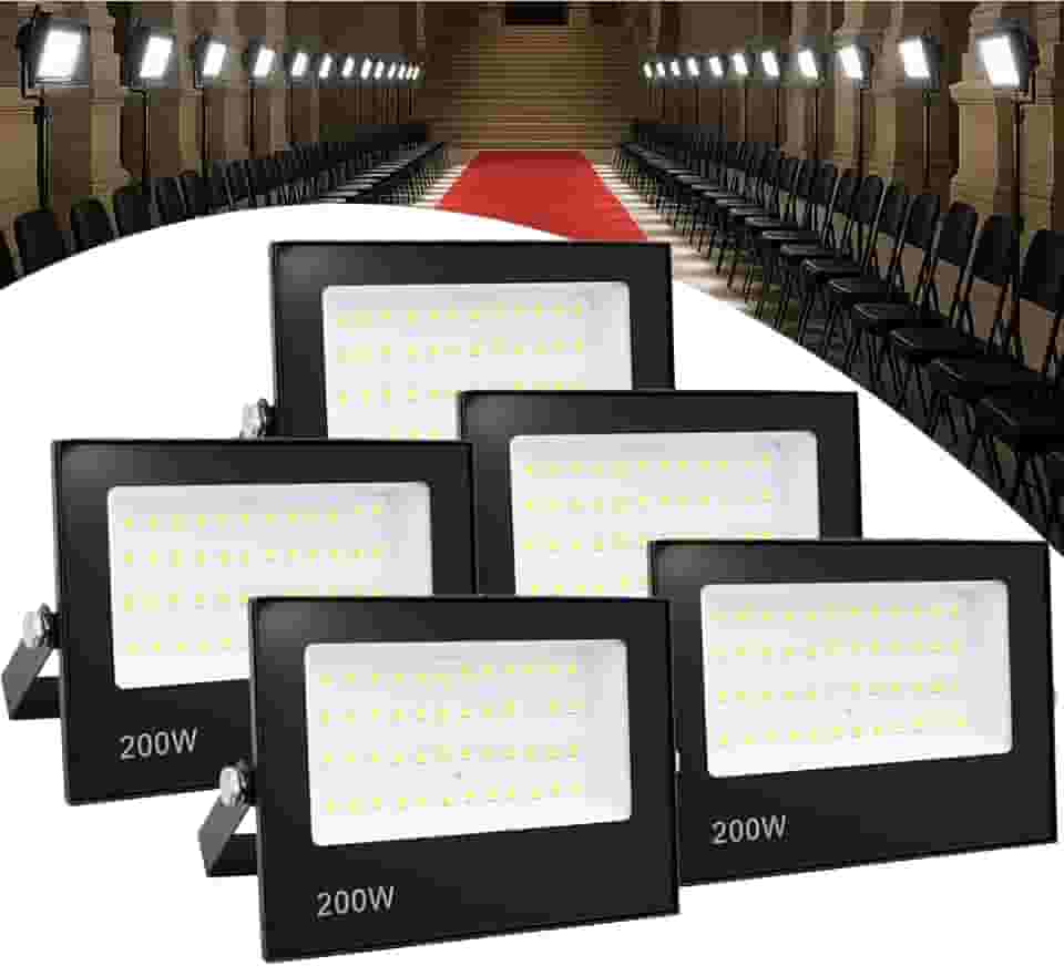 Kit 5 Refletor Led 200w Holofote Bivolt Prova Dágua Luz Frio