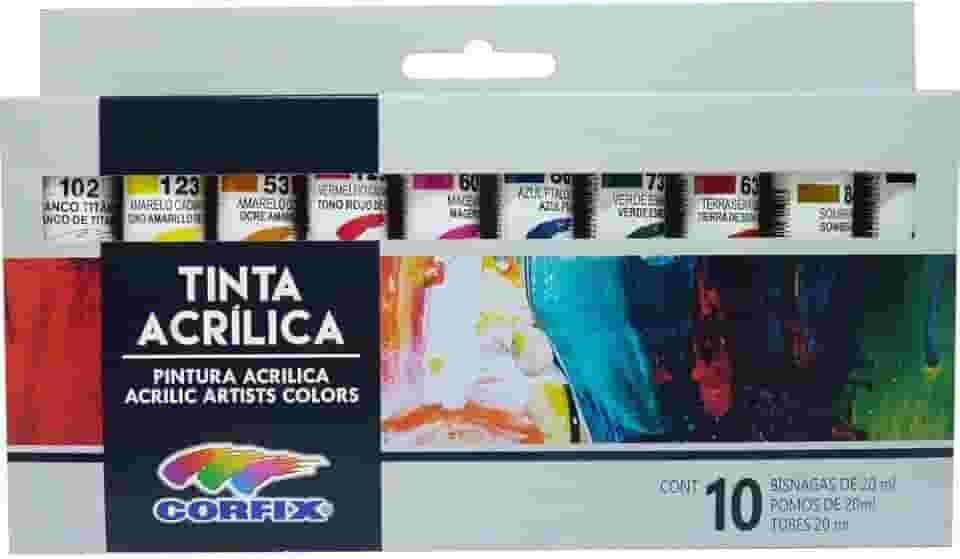 Tinta Acrílica, Corfix, 10 Cores, Bisnaga, 20 ml