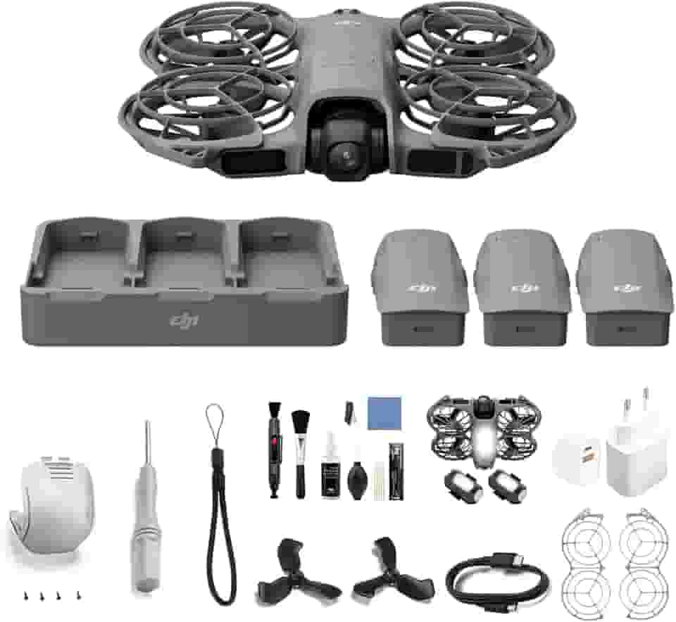 DJI Neo 2 Fly More Combo com acessórios, drone 4K para iniciantes, descolagem na palma, controlo por gestos, 3 baterias, estação de carregamento, tomada UE e kit de limpeza