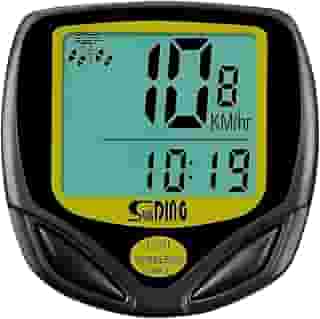 Velocímetro Digital Wireless para Bicicleta, LCD com Iluminação, 8 Funções, Preto/Amarelo