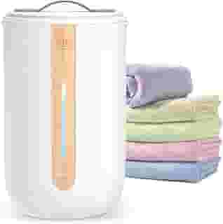 Keenray Aquecedor de toalhas para banheiro, balde de aquecedor de toalhas com barra de progresso de aquecimento, suporte de disco perfumado, alça de couro, balde de toalha de desligamento automático