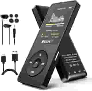 Leitor de MP3 RUIZU X02, reprodutor de música ultrafino, bateria de longa duração, rádio FM, gravador de voz, reprodução de vídeo, leitura de texto, reprodução de 80 horas e expansível até 128 GB (preto)