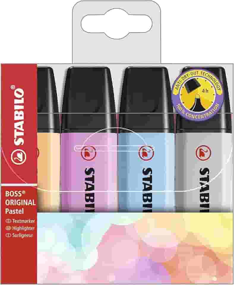Marcador de Texto, Stabilo Boss Pastel, Estojo com 4 Unidades, Multicor (Novas Cores)