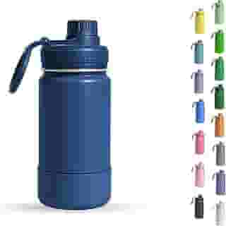 Garrafa Térmica Infantil - 350ml, Aço Inox 304 Parede Dupla de Isolamento 24horas Gelado, Tampa Rosca De Segurança, Anti Vazamento, Base Silicone AntiDerrapante, BPA Free (Azul Marinho)