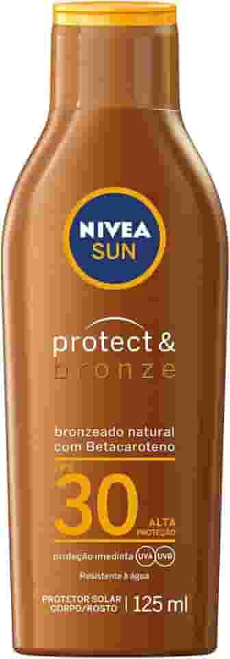 NIVEA SUN Protetor Solar Protect & Bronze FPS 30 125ml - Sua fórmula contém ativo pró-melanina, um ingrediente que estimula a produção de melanina da pele, promovendo um bronzeado bonito e saudável