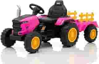 Trator Elétrico Infantil 12V Controle Remoto Som Luz e Carreta (Rosa)